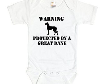 Warning Protected By A Great Dane, Great Dane Baby Onesie®, Funny Baby Outfit, Bodysuit For Newborn, Great Dane, Trendy Infant Outfit, Dogs