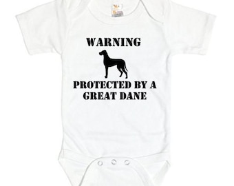 Warning Protected By A Great Dane, Great Dane Baby Onesie®, Funny Baby Outfit, Bodysuit For Newborn, Great Dane, Trendy Infant Outfit, Dogs