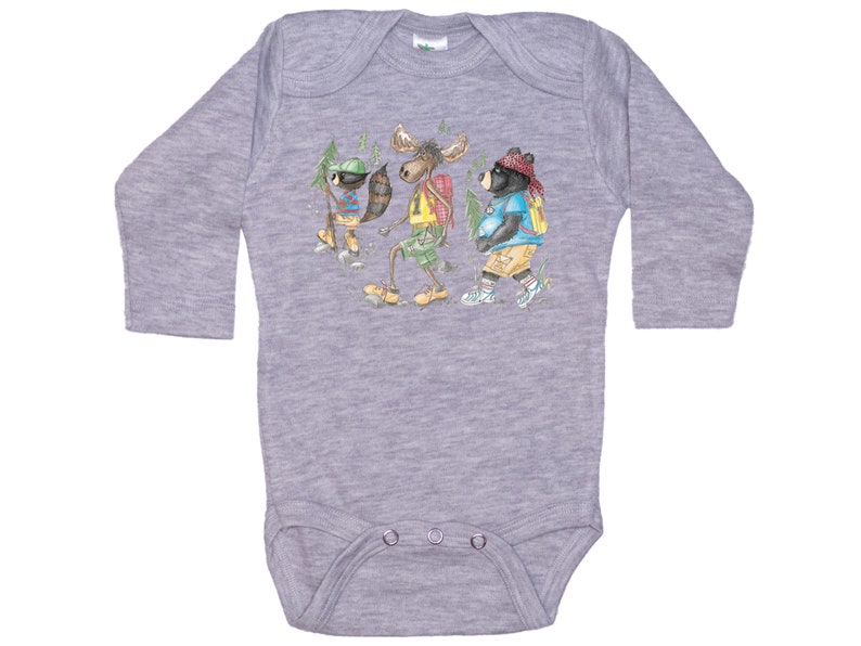 SOLAR Hiking Baby Outfit, Hiking Onesie®, The Hikers, Hiking Bodysuit, Baby Hiking Outfit, Hiking Baby, Baby Gift, Infant Hiking, Baby Hiker Grey Long Sleeve