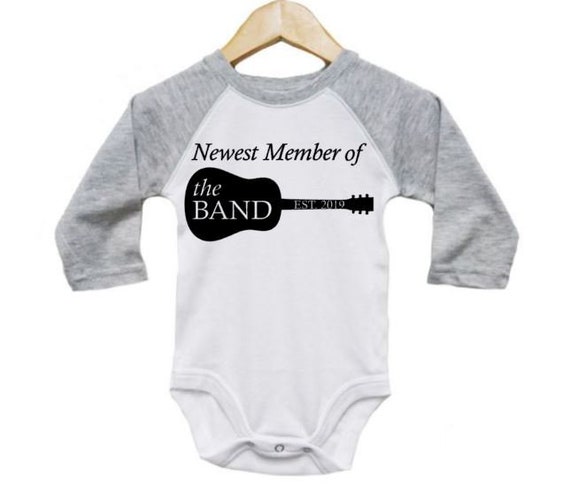Baby Reveal Raglan Onesie Musician Baby Announcement Newborn Outfit Infant Onesie Pregnancy Reveal Newest Member Of The Band Onesie