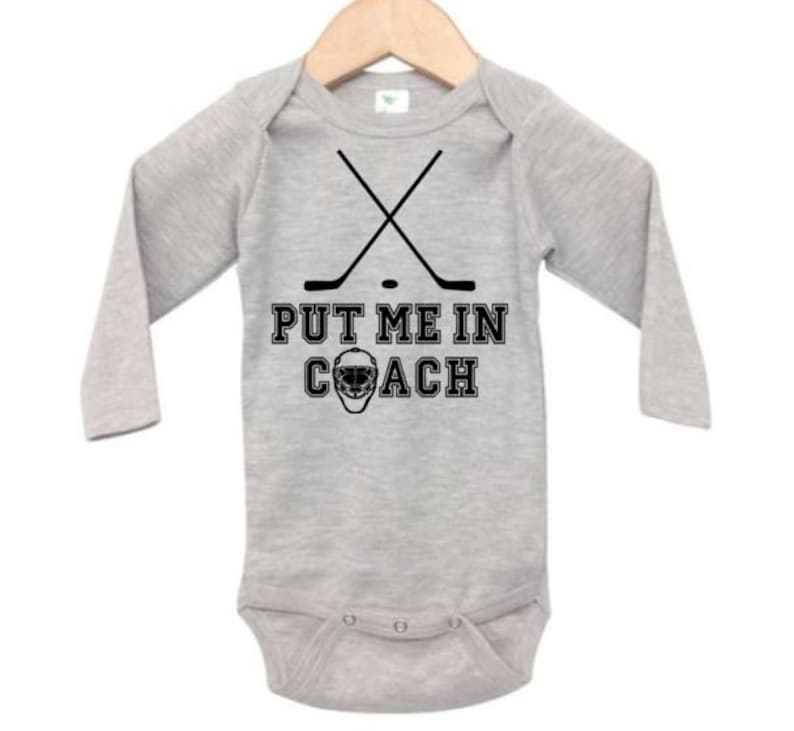 Baby Hockey Onesie Put Me In Coach Hockey Onesie Hockey Etsy