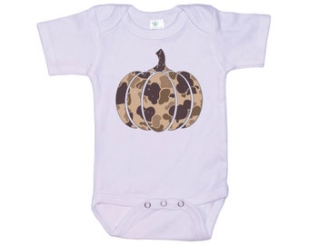 Autumn Onesie®, Camo Pumpkin, Baby Gourd Outfit, Super Soft Bodysuit, Camouflage Onesie®, Baby Halloween Outfit, Newborn Fall Romper