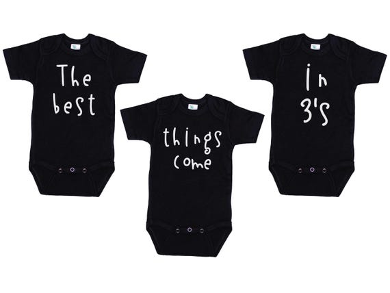 thumbnail image 2 of Triplet Baby Bodysuit Set With Hat - Matching Outfits For Newborn Triplets Or Twins 2 of 11