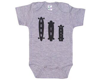 Born To Skate, Skateboarding Onesie®, Skateboard Bodysuit, Baby Skateboarding Outfit, Long Board Romper, Infant Skating Creeper