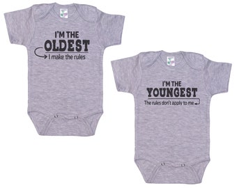 Baby Twins Outfit, I'm The Oldest, I'm The Youngest, Funny Twins Onesie®, Trendy Twins Clothes, Twin Babies, Cute Bodysuit For Twins