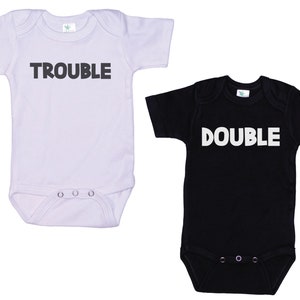 Funny Twins Onesies®, Double Trouble, Twins Onesie®, Twins Baby Gift, Twins Baby Shower, Newborn Twins, Infant Twins, Twins Bodysuit