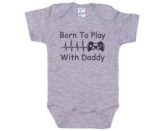 Video Game Onesie®, Born To Play Video Games With Daddy, Video Game Bodysuit, Video Game Romper, Raglan Onesie®, Baby Shower Gift, Gamer Dad