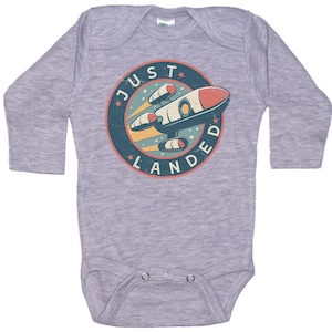 Rocket Onesie®, Just Landed, Space Onesie®, Baby Rocket Outfit, Space Bodysuit, Sublimated Design, Rocket Baby, Baby Announcement, Space