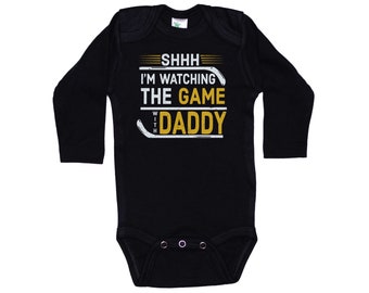 Baby Hockey Outfit, Shh I'm Watching The Game With Daddy, Hockey Onesie®, Raglan Onesie®, Hockey Bodysuit, Hockey Baby, Ice Hockey Onesie®