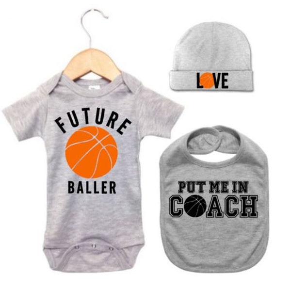 Baby Basketball Outfit, Basketball Gift Set, Baby Shower, Gift For Baby, Basketball Baby, Infant B-ball Onesie®, Bib And Hat, Newborn Gift
