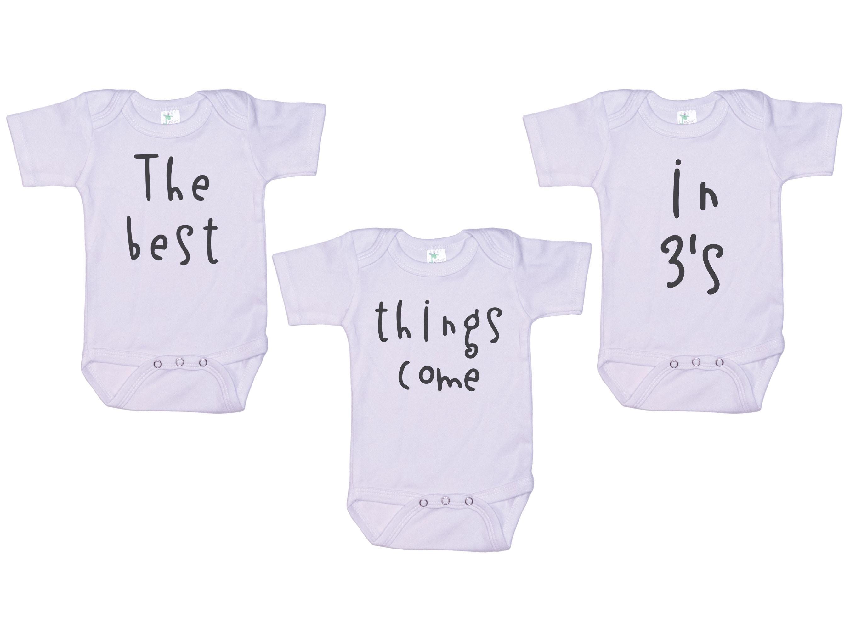 thumbnail image 2 of Triplet Baby Bodysuit Set With Hat - Matching Outfits For Newborn Triplets Or Twins 2 of 11