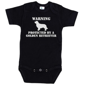 Warning Protected By A Golden Retriever, Golden Retriever Baby Onesie®, Golden Retriever Bodysuit, Newborn Golden Retriever Outfit