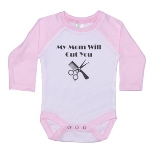 Hair Stylist Baby Onesie®, My Mom Will Cut You, Beauty Salon Baby Outfit, Hairdresser Onesie®, Hairstylist Baby Outfit, Newborn Beautician image 7