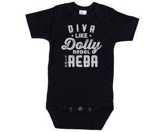 Diva Like Dolly Rebel Like Reba, Western Baby Outfit, Country Music Bodysuit, Dolly Onesie®, Reba Bodysuit, Country Romper, Baby Girl Outfit