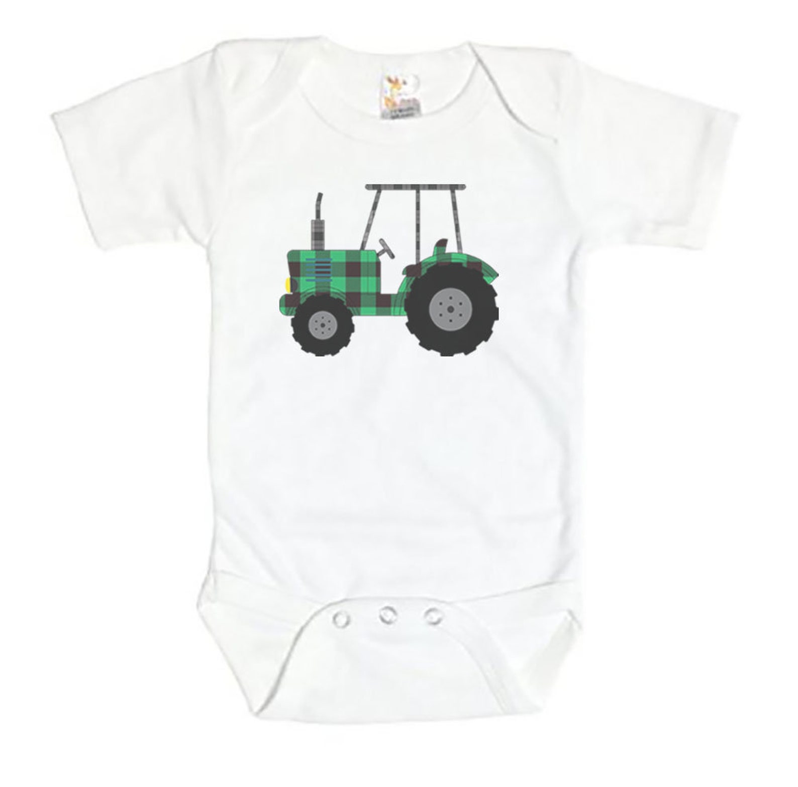 Tractor Onesie Plaid Tractor Farmer Onesie Baby Tractor Etsy