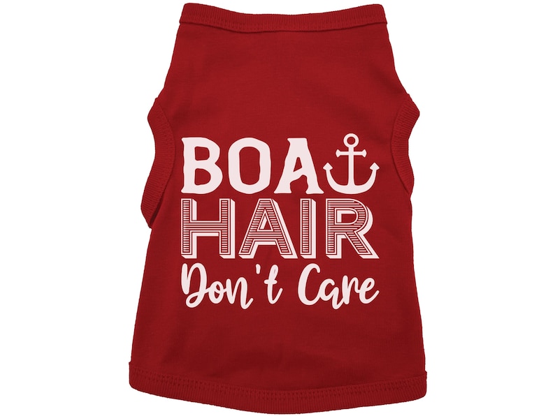 El pelo de barco no importa, camiseta divertida para perro, camiseta para perro del lago, camiseta para cachorro, lindo atuendo para perro, perro de barco, regalo para cachorro, ropa de moda para perro, pelo de barco RED (WHITE TEXT)