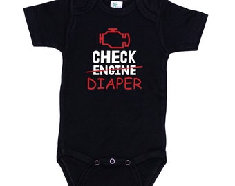 Mechanic Onesie®, Check Diaper, Baby Mechanic Outfit, Check Engine Onesie®, Funny Baby Outfit, Gift For Baby, Car Salesman Onesie®