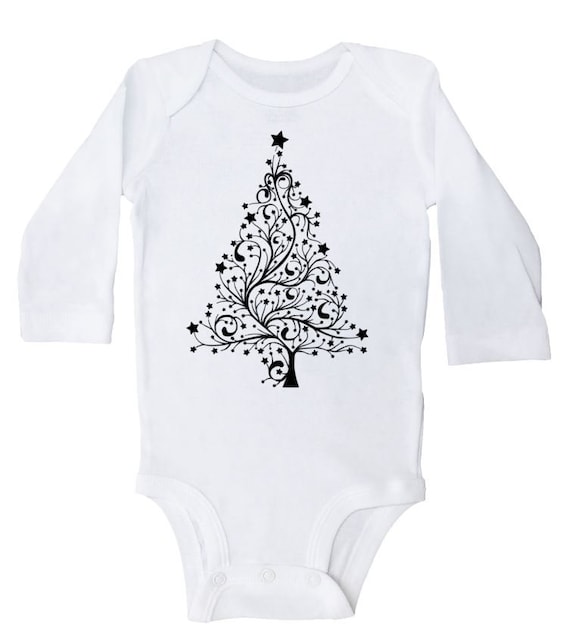 /"My First Christmas/" Tree Black 1-Piece w//3-Snap Baby Creeper