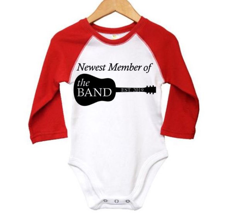 Baby Reveal Raglan Onesie Musician Baby Announcement Newborn Outfit Infant Onesie Pregnancy Reveal Newest Member Of The Band Onesie