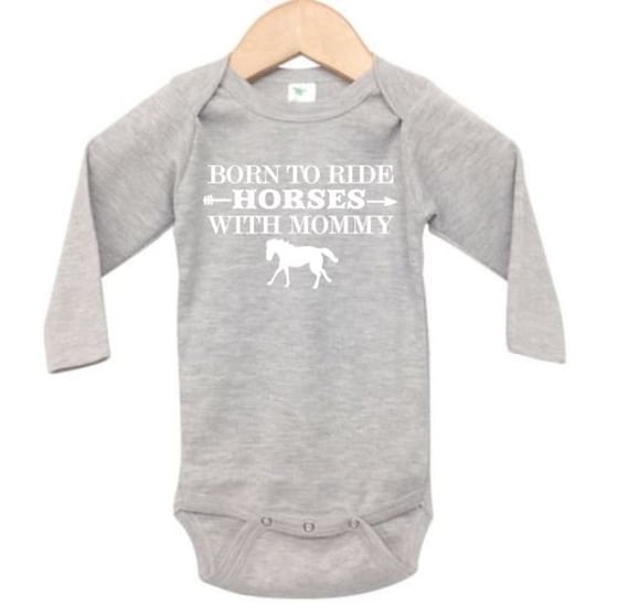 Born to Ride Horses with Mommy Short Sleeve Horse Bodysuit Baby Boy or Girl