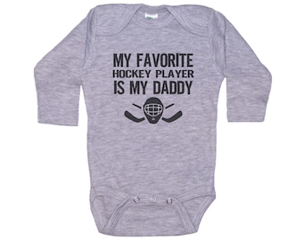 Hockey Onesie®, My Favorite Hockey Player Is My Daddy, Newborn Hockey Outfit, Infant Hockey Romper, Baby Hockey Outfit, Hockey Apparel