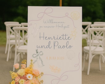 Willkommensschild & Sitzplan für die Hochzeit – Serie Dolce Vita | Personalisierbar I Set Menükarten, Tischnummern