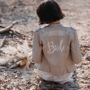 Described leather jacket for wedding, personalized jacket, wedding jacket, jacket bride, lettering jacket hand lettering, boho style