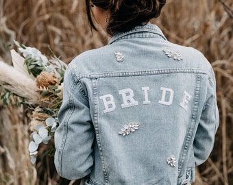 Bride Jeansjacke boho mit Strass Applikationen, Wedding Jacket, Jacke Braut JGA