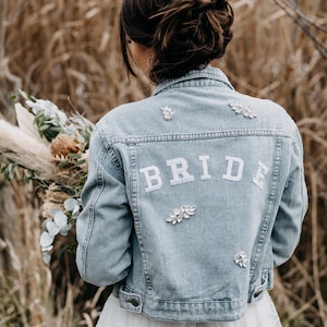 Bride Jeansjacke boho mit Strass Applikationen, Wedding Jacket, Jacke Braut JGA Bild 1