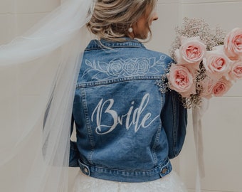 Described denim jacket boho, personalized jacket, wedding jacket, jacket bride, lettering jacket handlettering