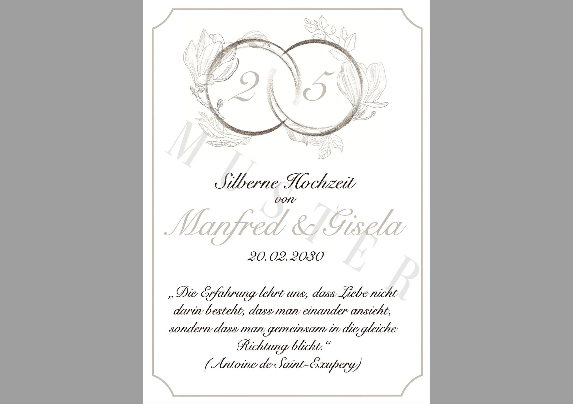 Urkunde zur Silberhochzeit, Geschenk Hochzeit 25 Jahre Silber, silberne