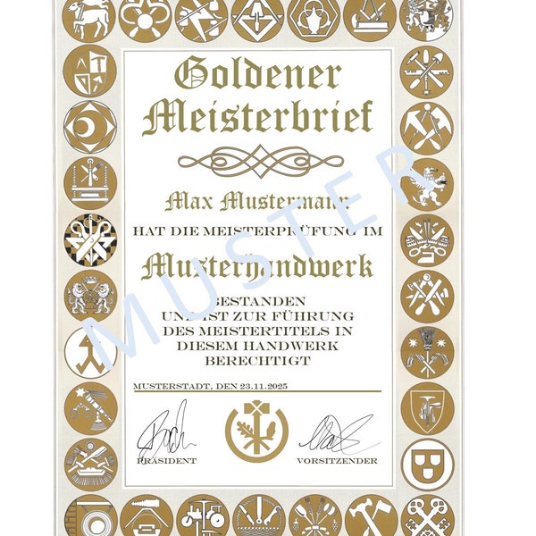 Goldener Meisterbrief als individuelle Urkunde