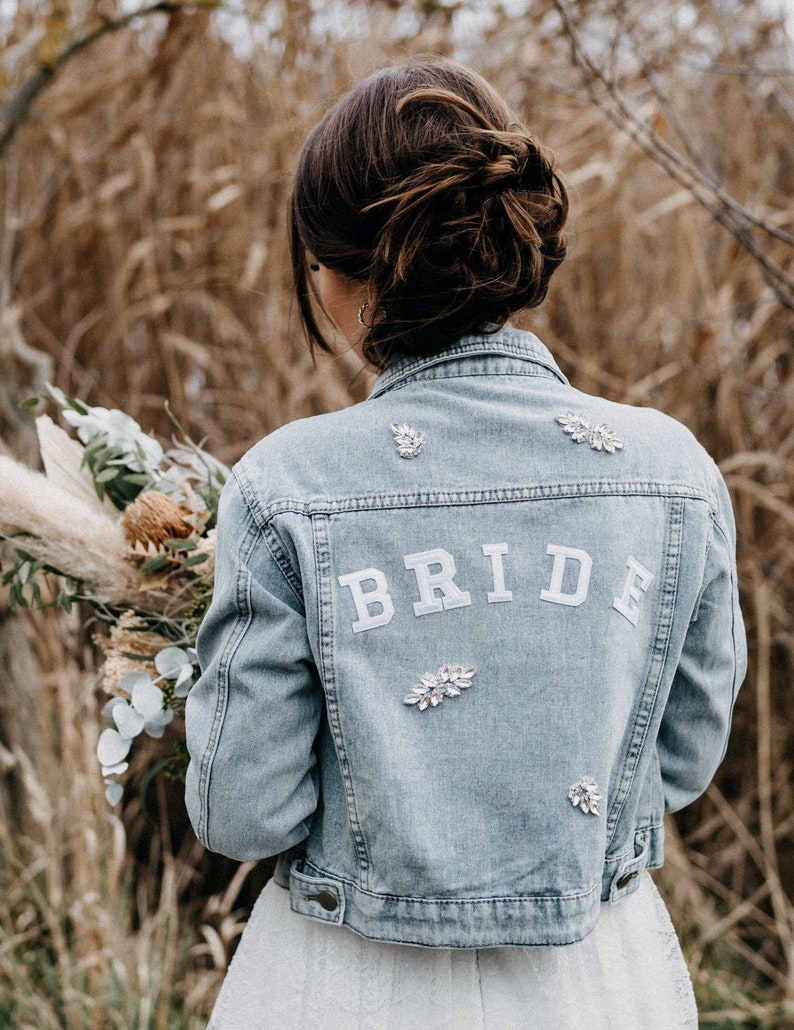 Bride Jeansjacke boho mit Strass Applikationen, Wedding Jacket, Jacke Braut JGA Bild 1