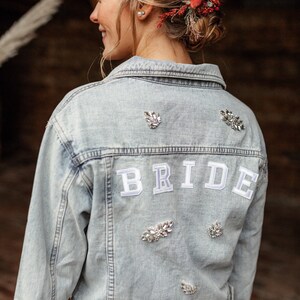 Bride denim jacket boho with rhinestone applications, wedding jacket, jacket bride JGA image 2