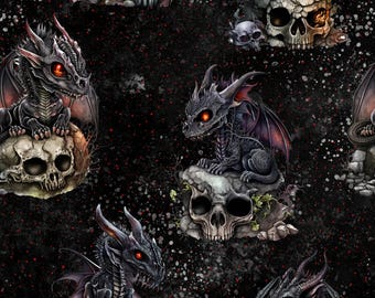 In-house production fabric black dragon / skull