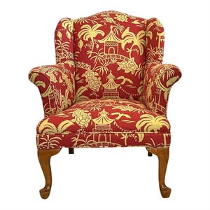 Chinoiserie Toile Upholstered Armchair – Petite Wingback Chair