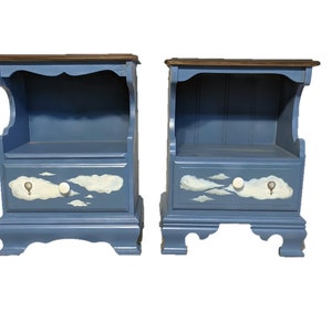Vintage Solid Wood Hand Painted Nightstands - Pair - Set of 2