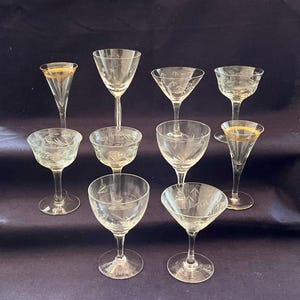 10 Schnapps Shot Glasses - Mixed Mismatched Bar Glasses - Cordial Glasses - Set of Ten