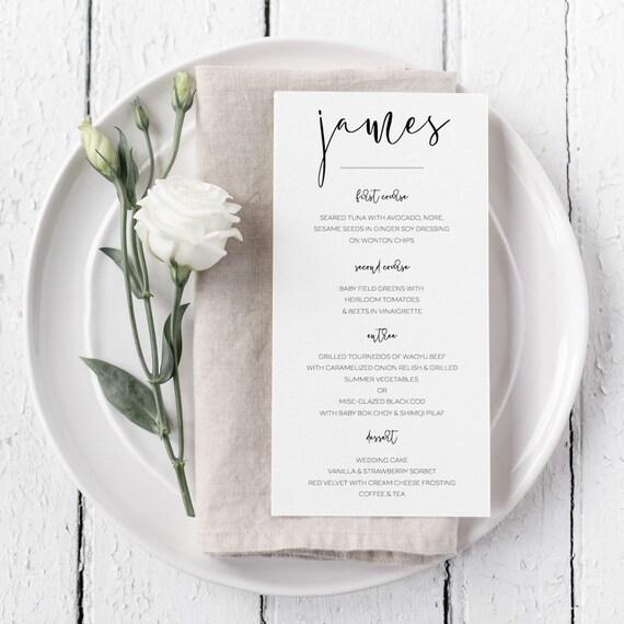 Wedding Menu Template Printable Place Cards Menu Cards Menu Etsy