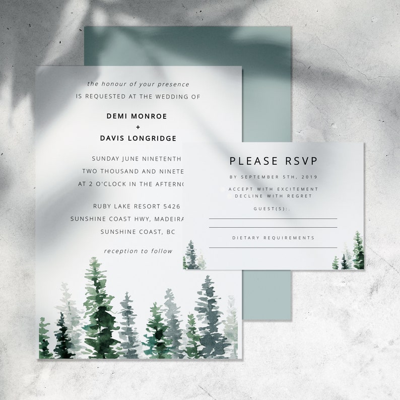 Rustic Tree Wedding Invitation Set Template Winter Woodland Printable Wedding Suite DIY Templett PDF Instant Download Editable C01