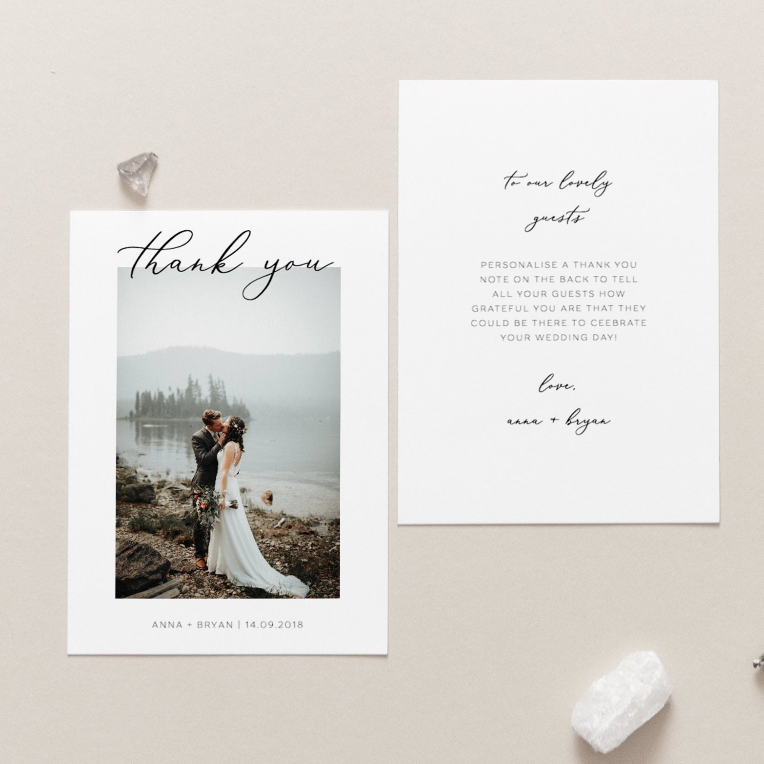 Photo Personalised Wedding Thank You cards inc Envelopes