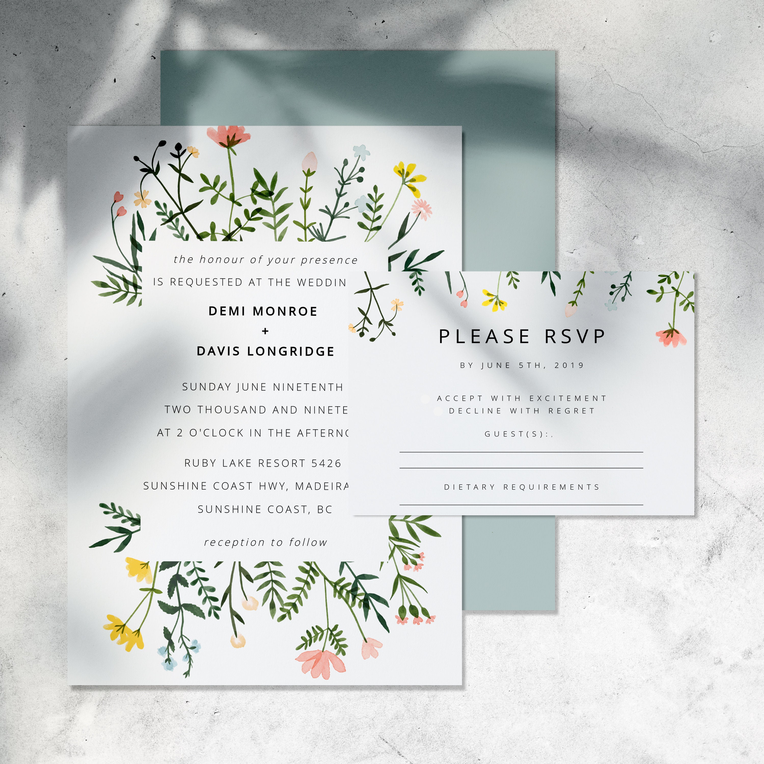 Wildflower Wedding Invitation Set Template Floral Watercolor - Etsy UK