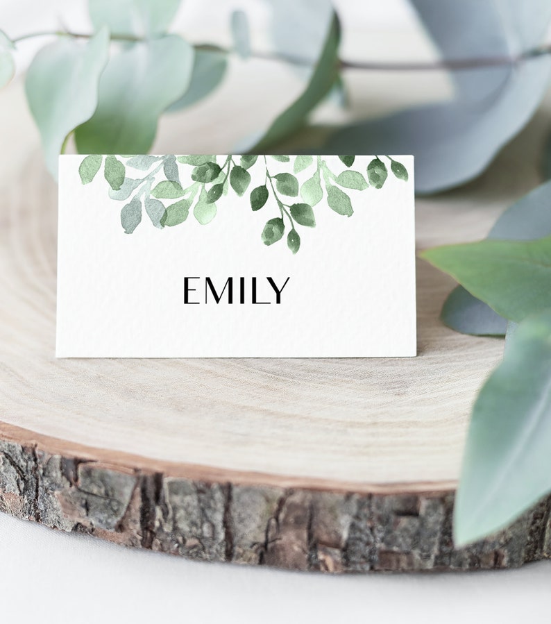 Folded wedding event name cards watercolor greenery wedding etsy
