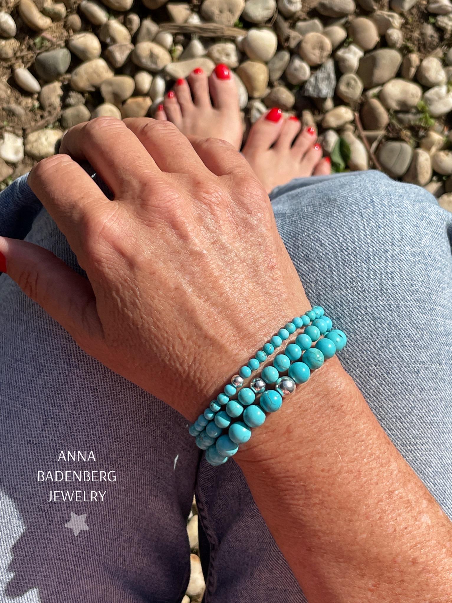 BRACELET: Turquoise Beads in 4, 6, or 8 Mm, Sterling Silver