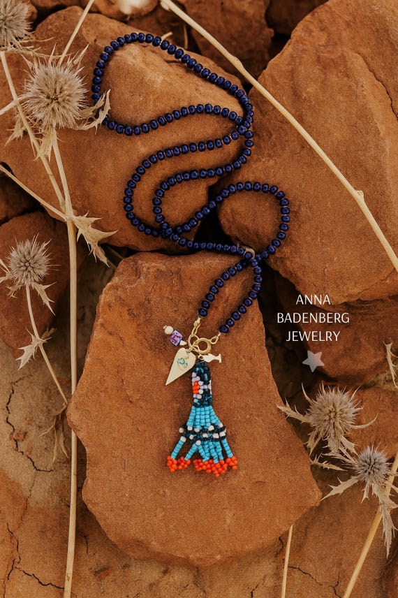 ビーズ NECKLACE Preciosa Glass Beads, Tassel Peyote, Ethnic Design in