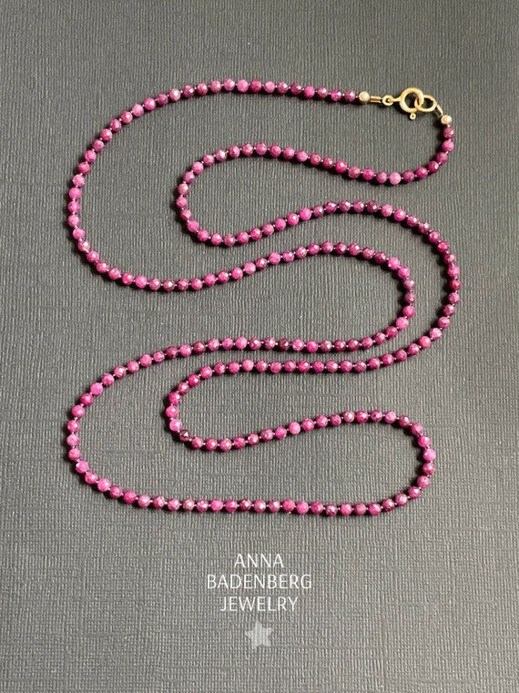 NECKLACE Made of Expensive Faceted Ruby Beads Tiny Glass Beads
