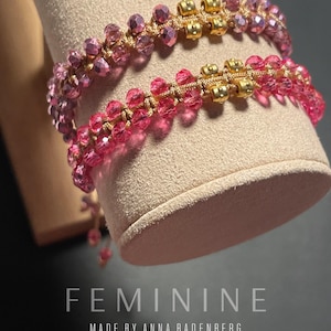 ARMBAND facettierte Rondelle, Glasperlen in Himbeer klar oder Pink Metallic , Spacer vergoldet, Nylongarn Congnac, Makramee Knoten Shamballa