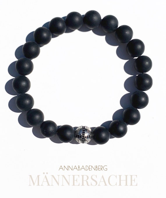 Halbedelstein Onyx Armband matt Shamballa  Glücksbringer Edelstahl Beads 10 mm 