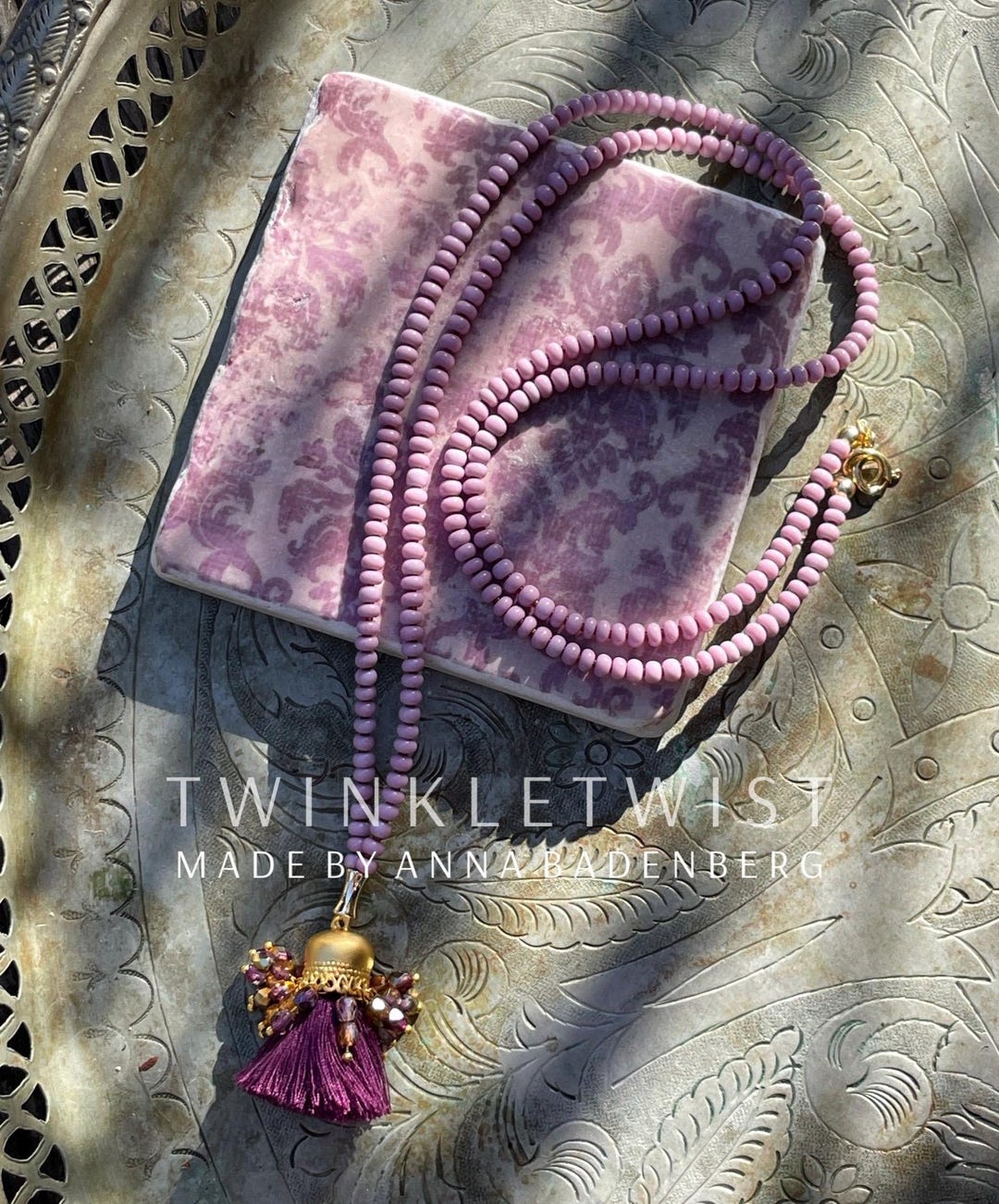 CHAIN Made of Preciosa Glass Beads in Mauwe and a Cotton Tassel