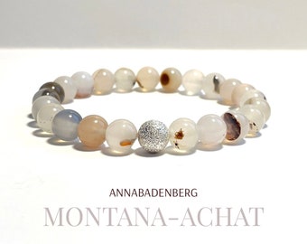 BRACELET made of Montana agate balls (8 mm) pink gray beige and a spacer made of sterling silver (925), diamond-coated